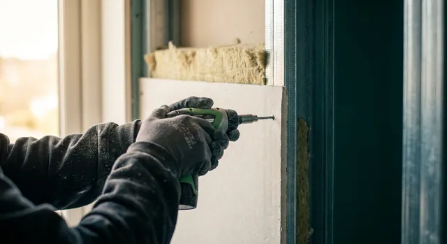 Vissage d'une plaque de plâtre sur une ossature métallique