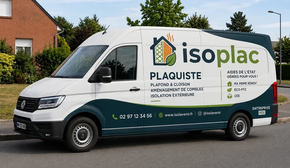 Le camion ISOplac : plaquiste, plafond et cloison, aménagement de combles, isolation extérieure, aides de l'État gérées pour vous